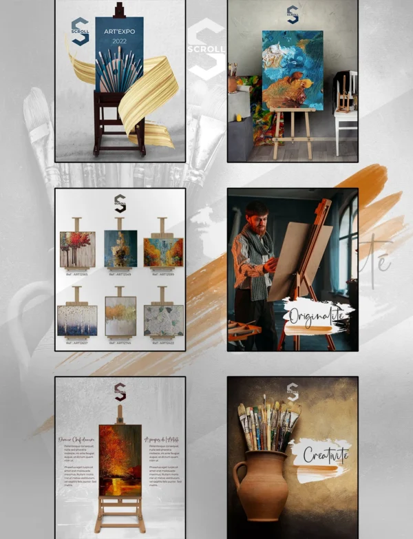Direct-Scroll | Publications pour les Artistes Peintres avec un Design Épuré | Publications Visuels pour les Réseaux Sociaux | Silde 1 | Pour Composer votre Pack Digital Complet incluant Visuels pour les Réseaux Sociaux, Vidéos en Motion Graphics, Votre Site Web et des Landing Pages. Et gagner en Visibilité grâce à Votre Stratégie Digitale Réussie.