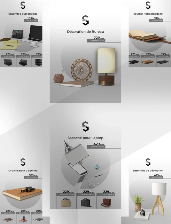 Direct-Scroll | Publications pour les Commerçants de Fournitures de Bureau avec un Design Tendance | Publications Visuels pour les Réseaux Sociaux | Silde 1 | Pour Composer votre Pack Digital Complet incluant Visuels pour les Réseaux Sociaux, Vidéos en Motion Graphics, Votre Site Web et des Landing Pages. Et gagner en Visibilité grâce à Votre Stratégie Digitale Réussie.