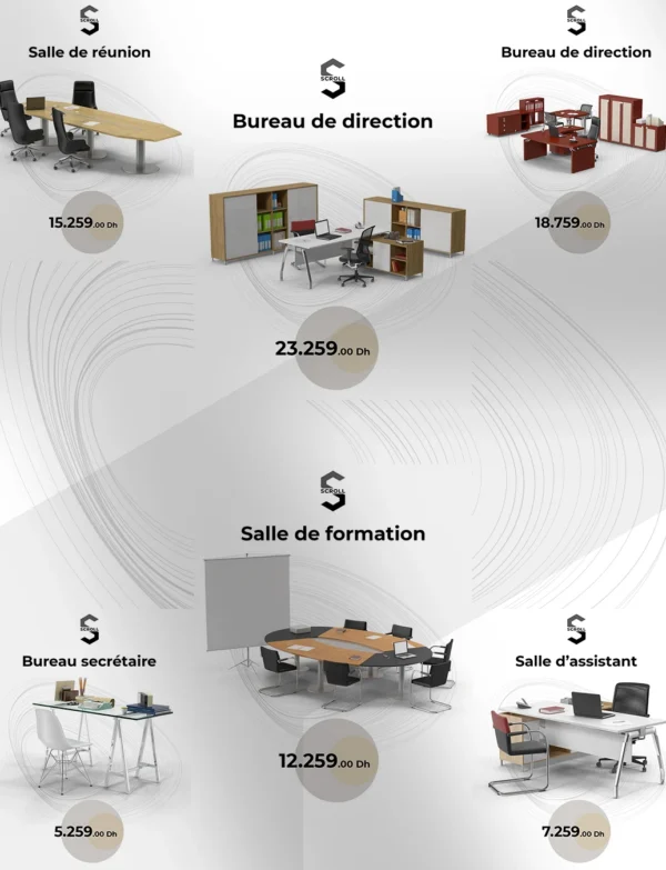 Direct-Scroll | Publications pour les Commerçants de Mobilier de Bureau avec un Design Tendance | Publications Visuels pour les Réseaux Sociaux | Silde 1 | Pour Composer votre Pack Digital Complet incluant Visuels pour les Réseaux Sociaux, Vidéos en Motion Graphics, Votre Site Web et des Landing Pages. Et gagner en Visibilité grâce à Votre Stratégie Digitale Réussie.