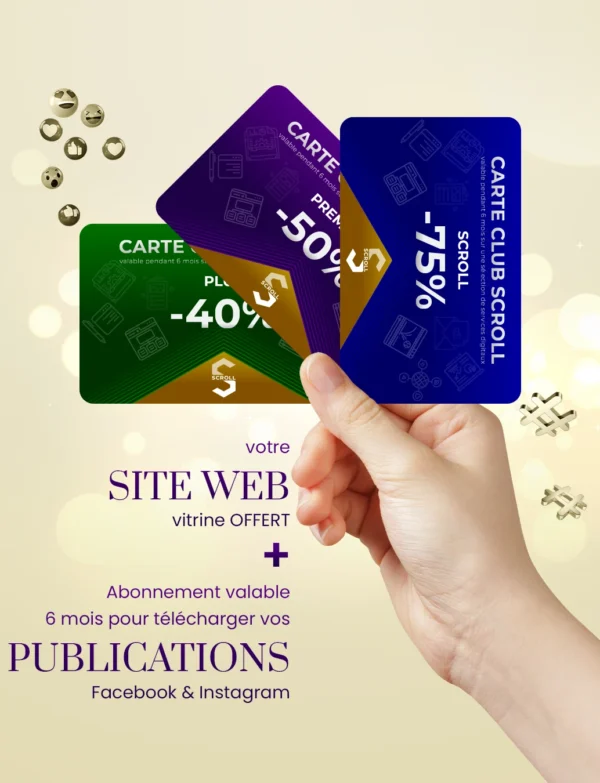 Direct-Scroll | Lot de Carte Club Catégories 1 | e-Cartes Club | Stratégie Digitale | Slide 4 | Pack Digital Offert avec un Abonnement de 6 Mois à Notre e-Boutique de Templates pour Visuels Réseaux Sociaux