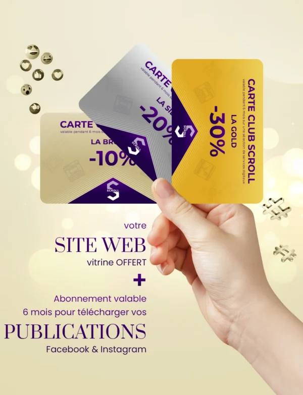 Direct-Scroll | Lot de Carte Club Catégories 2 | e-Cartes Club | Stratégie Digitale | Slide 4 | Pack Digital Offert avec un Abonnement de 6 Mois à Notre e-Boutique de Templates pour Visuels Réseaux Sociaux